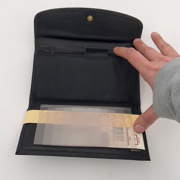New with Defect BUXTON CAL Q CLUTCH Wallet Tri-Fold Genuine Leather Black Wallet - Picture 5 of 10